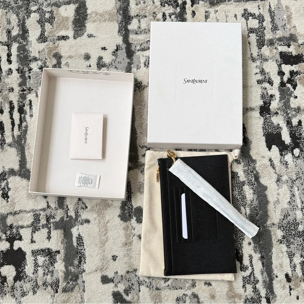 Saint Laurent Black Clutch with Gold Logo - Picture 5 of 6